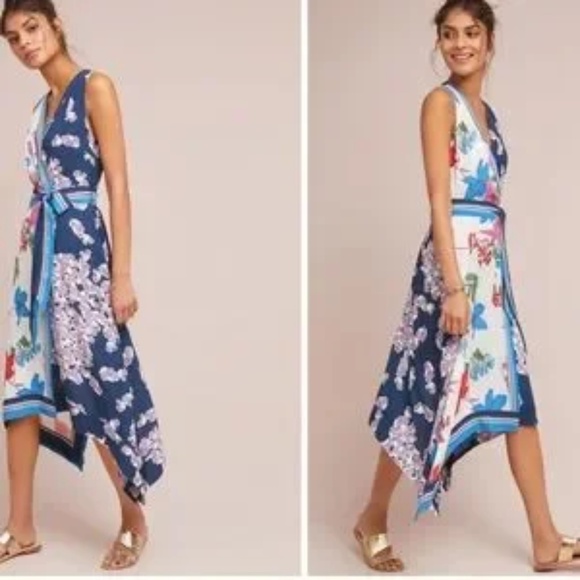 Anthropologie Maeve Botanica Dress Faux Wrap Asymmetric Hem Floral Whimsey Sz 2 - Picture 5 of 11